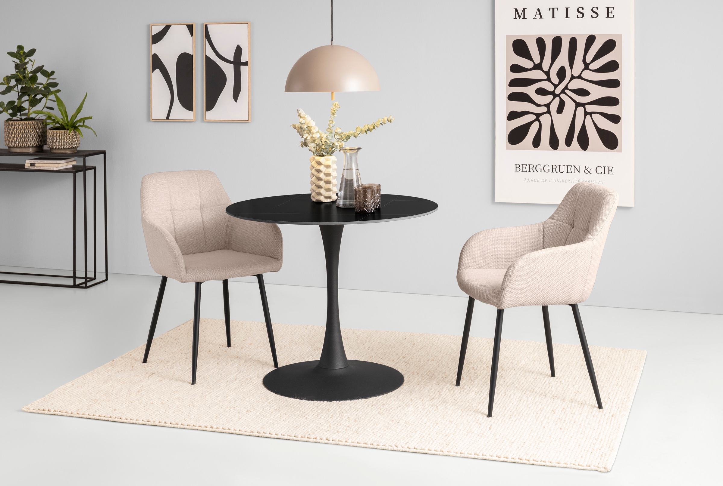 Esszimmerstuhl HELA "HANNA", beige (beige, schwarz), B:58cm H:85cm T:59cm, 100% Polyester, Stühle, Esszimmerstuhl, Schalenstuhl, Armlehnen Stuhl, Bezug Webstoff