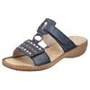 Pantolette RIEKER, Damen, Gr. 38, blau (dunkelblau), Leder, Lederimitat, kontrastfarbene Details, klassisch, Schuhe, Keilabsatz, Sommerschuh, Schlappen mit praktischem Klettverschluss