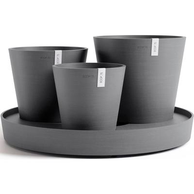 Blumentopf ECOPOTS "Dubai Grau", grau, B:56,5cm H:30,7cm T:56,5cm Ø:26,1cm, Kunststoff, Pflanzgefäße, für innen und außen: frostsicher, bruchsicher und lichtbeständig