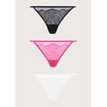 HSIA Mesh Eyelash Lace String Thongs 3 Pack - XL / Black+Pink+White