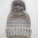 Free People Accessories | Free People Pom Pom Beanie Chunky Knit Faux Fur Winter Essential One Size | Color: Cream/Gray | Size: Os