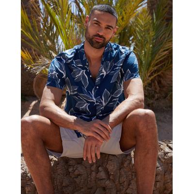 Threadbare Men's Navy Leaf Print Short Sleeve Shirt