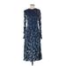 STINE GOYA Casual Dress - Midi High Neck Long sleeves: Blue Solid Dresses - New - Women's Size X-Small