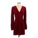 Nicole by Nicole Miller Casual Dress - Party Plunge Long sleeves: Burgundy Solid Dresses - New - Women's Size Medium