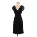 Marina Casual Dress - Party V Neck Short sleeves: Black Solid Dresses - Women's Size 2