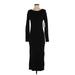 WAYF Casual Dress - Midi Crew Neck 3/4 sleeves: Black Solid Dresses - New - Women's Size Small