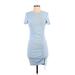 Divided by H&M Casual Dress - Bodycon Crew Neck Short sleeves: Blue Print Dresses - Women's Size Small