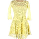 Free People Dresses | Free People Yellow Lace Fit And Flare 3/4 Sleeve Lace Dress Size 0 | Color: Yellow | Size: 0