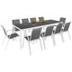 Idmarket - Salon de jardin madrid table 240 cm et 10 chaises empilables blanc et gris