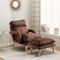 Fauteuil de relaxation inclinable en lin (fauteuil de relaxation avec tabouret), chaise longue,