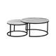 Lot de 2 tables basses Gigogne ARTO métal noir et plateau verre effet marbré blanc