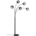 Lampadaire Arc avec Sphères en Verre Fumé et Métal Anthracite 5 Lumières h. 180Cm