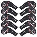 Craftsman Golf 10pcs Black Synthetic Leather Shark Golf Iron Head Covers Set Headcover with Number on both Sides For Callaway, Ping, Taylormade, Cobra