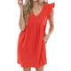 Womens Summer Sleeveless Mini Dress Casual Loose V Neck Sundress with,Summer Dresses for Women (red,M)
