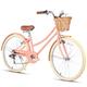 Glerc Missy 26" inch Girl Cruiser Youth Teen Woman Bike Shimano 6-Speed Teen Hybrid City Bicycle for Youth Ages 14 15 16 17 18 19 20 Years Old with Wicker Basket & Lightweight,Peach