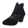 Chunky Heeled Sandals for Women Block Summer Sandals for Women Uk Casual Zipper High Heel Sandals Ethnic Style Net Flowers Arch Support Comfort Slip on Dress Shoes for Women Sandals for (Black, 7)