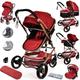 Baby Pram Pushchair Buggy with Car Seat Lightweight Stroller Folding Strollers 3 in1 Travel System Baby Trolley Baby Pram for Newborns Toddlers 0-36 Months (Red Rose Gold)