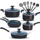 Kitchen King 15 Pieces Pots and Pans Non Stick Cookware Set Frying Pans, Sauté Pan, Casserole and Saucepans with 5 Cooking Spoons Set with Lids PFOA Free Glossy Finish (Induction, Cluster Black)