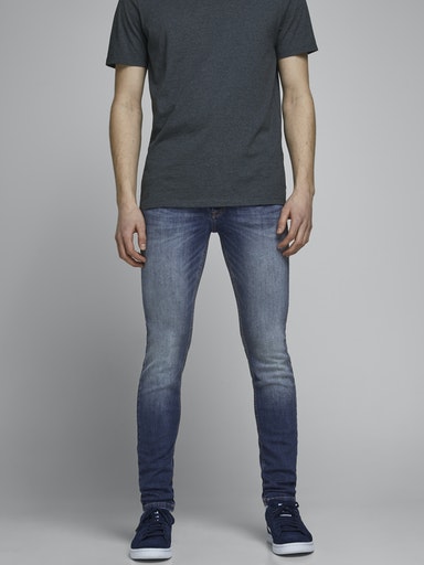 Skinny-fit-Jeans JACK & JONES "JJILIAM Skinny Jeans mit Used-Waschung für schlanke Silhouette", Herren, Gr. 38, Länge 32, blau (blau denim), Denim/Jeans, Obermaterial: 70% Baumwolle, 28% Polyester, 2% Elasthan, Abriebeffekte, skinny fit, Jeans,...