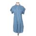 Thread & Supply Casual Dress - Shirtdress Collared Short sleeves: Blue Solid Dresses - Women's Size Small