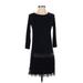 Bailey 44 Casual Dress - DropWaist Crew Neck 3/4 sleeves: Black Print Dresses - Women's Size X-Small