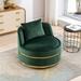 Green Velvet Accent Chair 360° Swivel Chair Barrel Chair Single Sofa Chair Over-Sized Chair Living Room Lounge Chair w/ Pillow