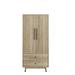 Double Door Wooden Wardrobe with a Clothes Rail and 2 Drawers