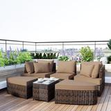 6Pcs Round Patio Outdoor Conversation Sofa Set, Hand-Woven PE Wicker Separate Seating Group with Coffee Table