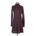 Michael Stars Casual Dress - Sweater Dress High Neck Long sleeves: Burgundy Solid Dresses - Women's Size X-Small