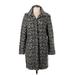 H&M Wool Coat: Knee Length Gray Leopard Print Jackets & Outerwear - Women's Size X-Small