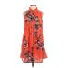 Miss Me Casual Dress - Shirtdress Collared Sleeveless: Orange Floral Dresses - Women's Size Small