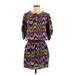 Parker Casual Dress - Mini High Neck 3/4 sleeves: Purple Chevron Dresses - Women's Size Small