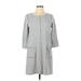 Joan Vass Casual Dress - Shift Scoop Neck 3/4 sleeves: Gray Marled Dresses - Women's Size Large Petite