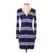Diane von Furstenberg Casual Dress - Sweater Dress V Neck Long sleeves: Blue Print Dresses - Women's Size 2