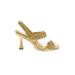 Sam Edelman Sandals: Slingback Stilleto Cocktail Party Gold Print Shoes - Women's Size 7 1/2 - Open Toe