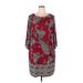 Sandra Darren Casual Dress - Mini Crew Neck 3/4 sleeves: Burgundy Paisley Dresses - Women's Size 2X - Print Wash