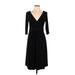 Star Vixen Casual Dress - A-Line V-Neck 3/4 sleeves: Black Solid Dresses - Women's Size Large