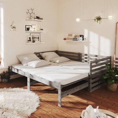 Tagesbett Ausziehbar Doppelbett Bett für Schlafzimmer Grau Kiefer Massivholz 2x(90x200) cm DE87447 Image