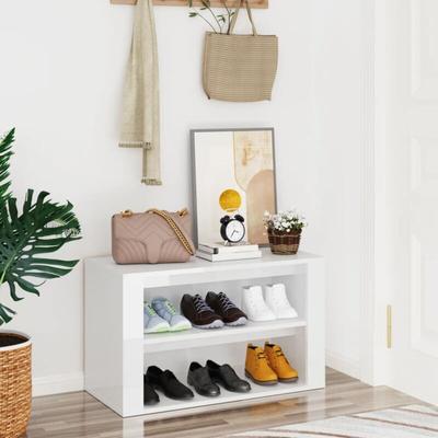 Bonnevie - Schuhregal Schuhschrank - Schuhablage Hochglanz-Weiß 75x35x45 cm Holzwerkstoff BV830177 Image
