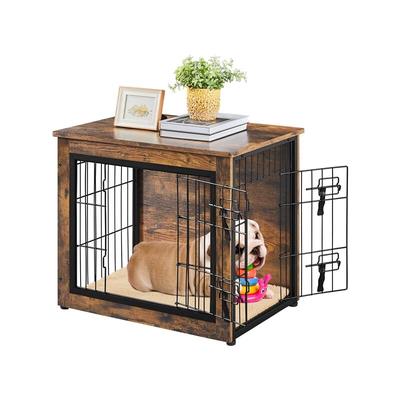 Hundekäfig Holz, Hundebox im Möbelstil, Haustierkäfig mit 2 Türen & Kissen, Moderne Hundehütte für