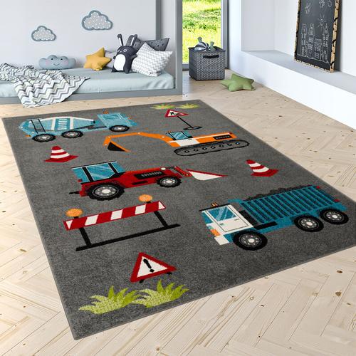 Paco Home - Teppich Kinderzimmer Kinderteppich Junge Mädchen Spielteppich Weich Grau Rot 80x150 cm