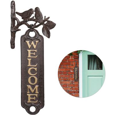 Welcome Schild, Vögel, Antik-Design, Willkommensschild für Wand, Garten, Gusseisen, 39,5 cm hoch, Image