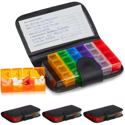 Relaxdays - 4 x Tablettenbox mit Etui, 7 Tage, je 4 Fächer, wöchentliche Pillendose für unterwegs & Image