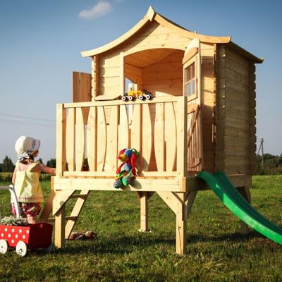 Stelzenhaus mit rutsche aus Holz - Spielhaus im Freien für Kinder - B112xL146xH212 cm/1,1m2 Image