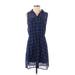 Xhilaration Casual Dress - Shirtdress Collared Sleeveless: Blue Print Dresses - Women's Size Small