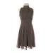 Voir Voir Casual Dress - A-Line Turtleneck Sleeveless: Brown Print Dresses - Women's Size 6 Petite