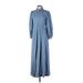 Emily McCarthy Cocktail Dress - A-Line High Neck 3/4 sleeves: Blue Solid Dresses - New - Women's Size X-Small