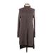 Comme Toi Casual Dress - Sweater Dress High Neck Long sleeves: Gray Print Dresses - Women's Size Large