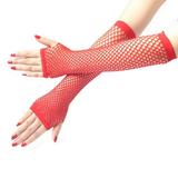 qolati Fishnet Lace Arm Gloves for Women Sexy Long Fingerless High Elasticity Gloves Half Finger Thumbhole Mittens Gloves