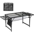 Hassch Folding Grill Table Outdoor Foldable Camping Table 4.7 FT Portable Picnic Table Adjustable Height & Mesh Bag Lightweight Aluminum Tables with Wing Panels for Outside BBQ Yard Black